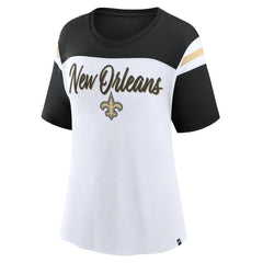 New Orleans Saints Women's Cheer Chant Fashion Crop Top - White/Black - Fanatics