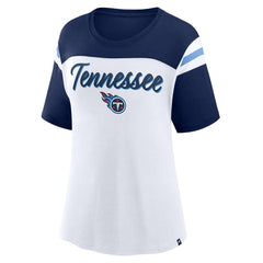 Tennessee Titans Women's Cheer Chant Fashion Crop Top - White/Navy - Fanatics