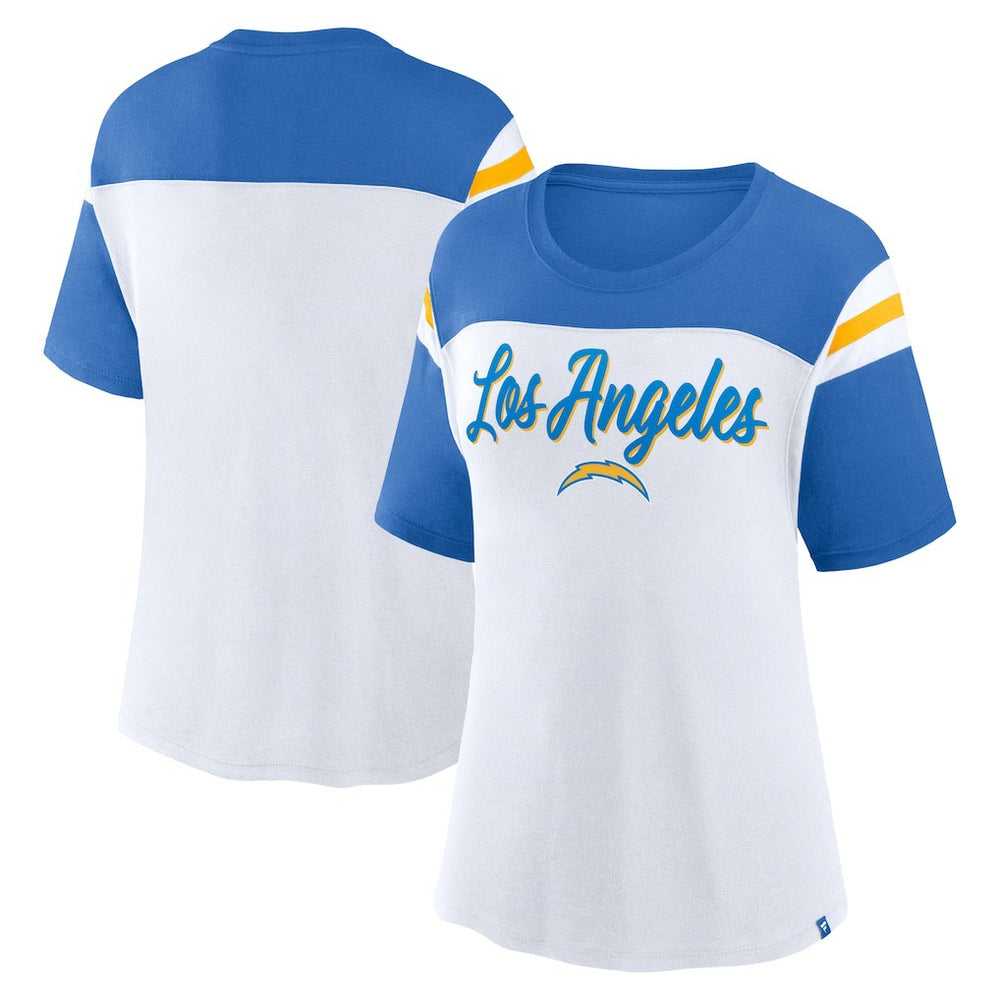 Los Angeles Chargers Women's Cheer Chant Fashion Crop Top - White/Powder Blue - Fanatics