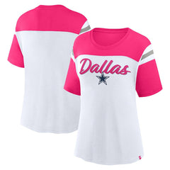 Dallas Cowboys Women's Cheer Chant Fashion Crop Top - White/Pink - Fanatics
