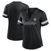 Las Vegas Raiders Women's Play Script Lace-Up T-Shirt - Black - Fanatics