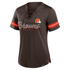 Cleveland Browns Women's Play Script Lace-Up T-Shirt - Brown - Fanatics