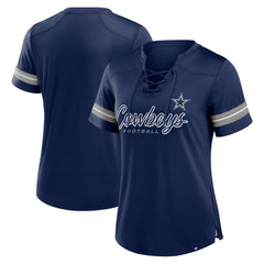 Dallas Cowboys Women's Play Script Lace-Up T-Shirt - Navy - Fanatics