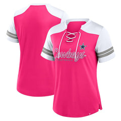 Dallas Cowboys Women's Play Script Lace-Up T-Shirt - Pink - Fanatics