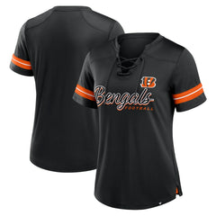 Cincinnati Bengals Women's Play Script Lace-Up T-Shirt - Black - Fanatics