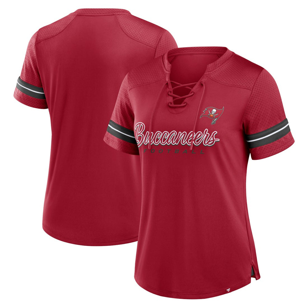 Tampa Bay Buccaneers Women's Play Script Lace-Up T-Shirt - Red - Fanatics