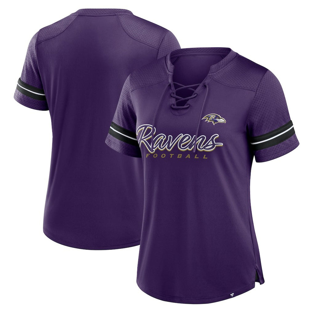 Baltimore Ravens Women's Play Script Lace-Up T-Shirt - Purple - Fanatics