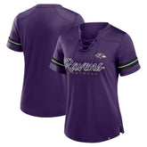 Baltimore Ravens Women's Play Script Lace-Up T-Shirt - Purple - Fanatics