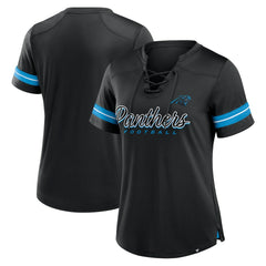 Carolina Panthers Women's Play Script Lace-Up T-Shirt - Black - Fanatics