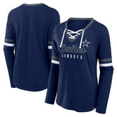 Dallas Cowboys Women's Won and Done Lace-Up Long Sleeve Fashion Top - Navy - Fanatics