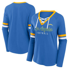 Los Angeles Chargers Women's Won and Done Lace-Up Long Sleeve Fashion Top - Powder Blue - Fanatics