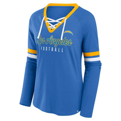 Los Angeles Chargers Women's Won and Done Lace-Up Long Sleeve Fashion Top - Powder Blue - Fanatics