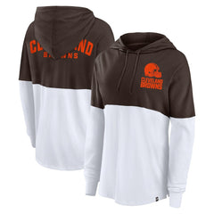 Cleveland Browns Women's Backup Option Long Sleeve Hoodie T-Shirt - Brown/White - Fanatics