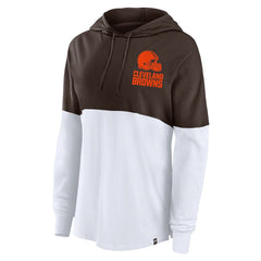 Cleveland Browns Women's Backup Option Long Sleeve Hoodie T-Shirt - Brown/White - Fanatics