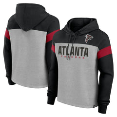 Atlanta Falcons Women's Bold Play Call Pullover Hoodie - Heather Gray/Black - Fanatics