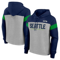 Seattle Seahawks Women's Bold Play Call Pullover Hoodie - Heather Gray/College Navy - Fanatics