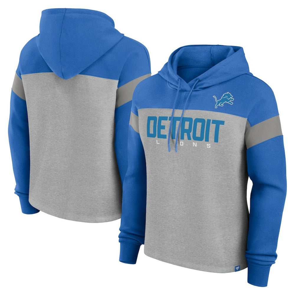 Detroit Lions Women's Bold Play Call Pullover Hoodie - Heather Gray/Blue - Fanatics