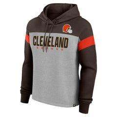 Cleveland Browns Women's Bold Play Call Pullover Hoodie - Heather Gray/Brown - Fanatics