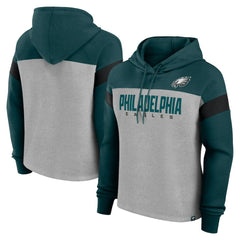 Philadelphia Eagles Women's Bold Play Call Pullover Hoodie - Heather Gray/Midnight Green - Fanatics