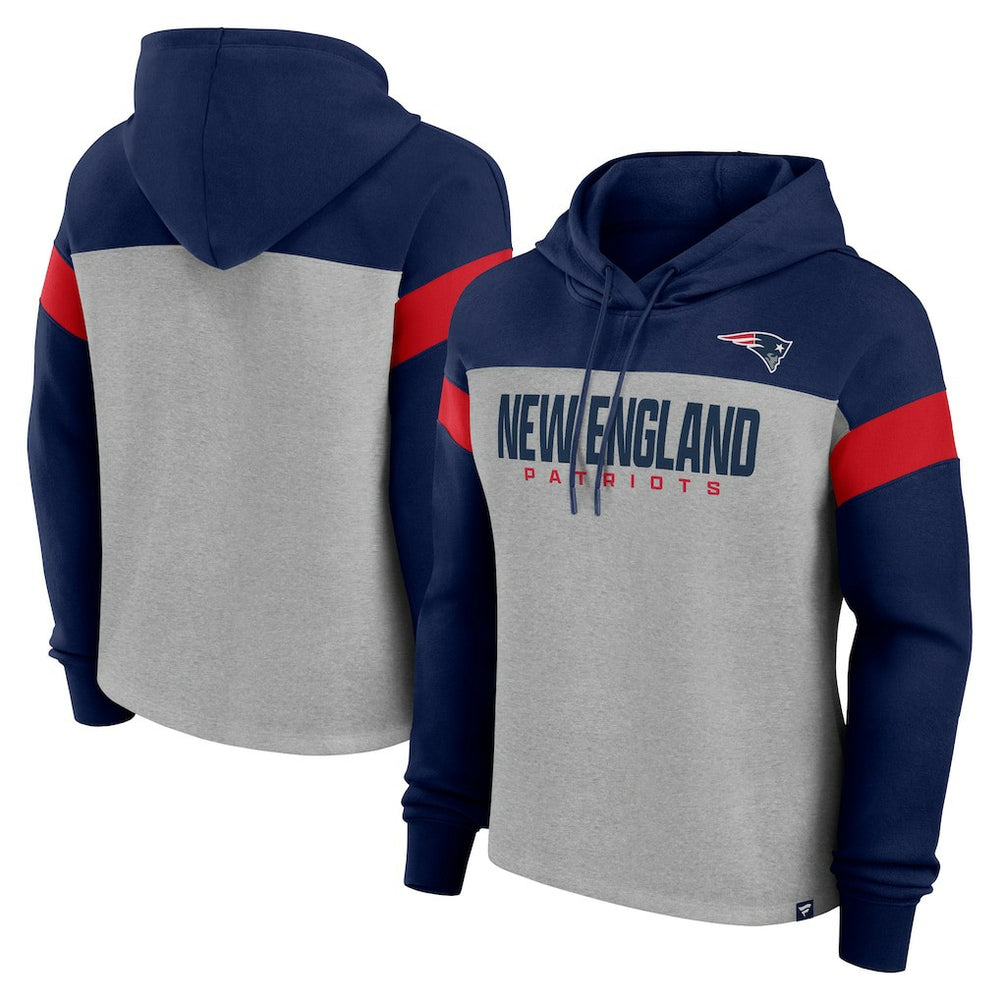 New England Patriots Women's Bold Play Call Pullover Hoodie - Heather Gray/Navy - Fanatics