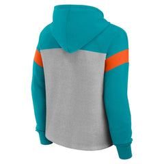 Miami Dolphins Women's Bold Play Call Pullover Hoodie - Heather Gray/Aqua - Fanatics