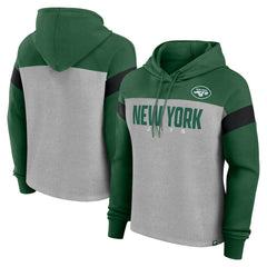 New York Jets Women's Bold Play Call Pullover Hoodie - Heather Gray/Green - Fanatics