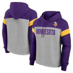 Minnesota Vikings Women's Bold Play Call Pullover Hoodie - Heather Gray/Purple - Fanatics
