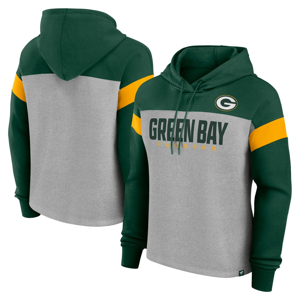 Green Bay Packers Women's Bold Play Call Pullover Hoodie - Heather Gray/Green - Fanatics