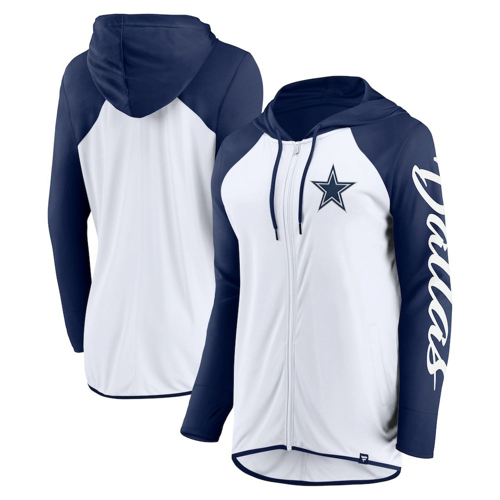 Dallas Cowboys Women's Script Full-Zip Hoodie - White/Navy - Fanatics