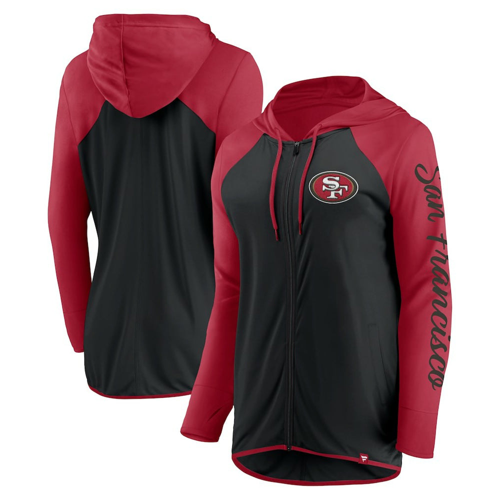 San Francisco 49ers Women's Script Full-Zip Hoodie - Black/Scarlet - Fanatics