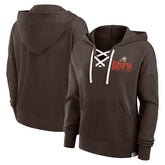 Cleveland Browns Women's Blitz Left Lace-Up Pullover Hoodie - Brown - Fanatics