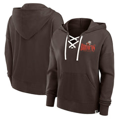 Cleveland Browns Women's Blitz Left Lace-Up Pullover Hoodie - Brown - Fanatics