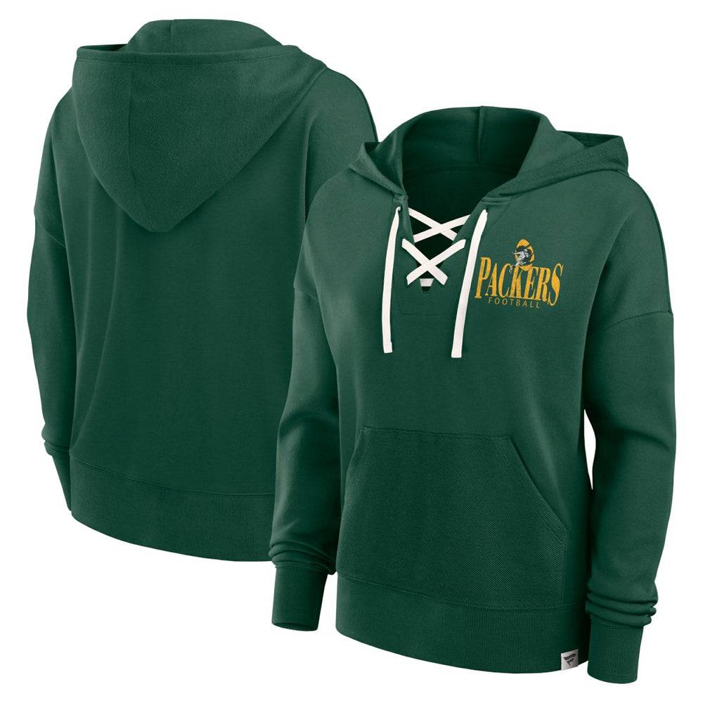 Green Bay Packers Women's Blitz Left Lace-Up Pullover Hoodie - Green - Fanatics