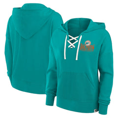 Miami Dolphins Women's Blitz Left Lace-Up Pullover Hoodie - Aqua - Fanatics
