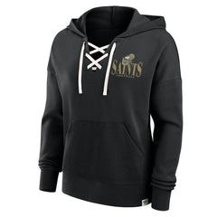 New Orleans Saints Women's Blitz Left Lace-Up Pullover Hoodie - Black - Fanatics
