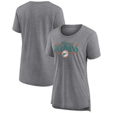 Miami Dolphins Women's Up the Middle Tri-Blend T-Shirt - Heather Gray - Fanatics