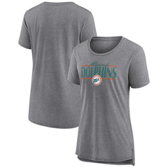 Miami Dolphins Women's Up the Middle Tri-Blend T-Shirt - Heather Gray - Fanatics