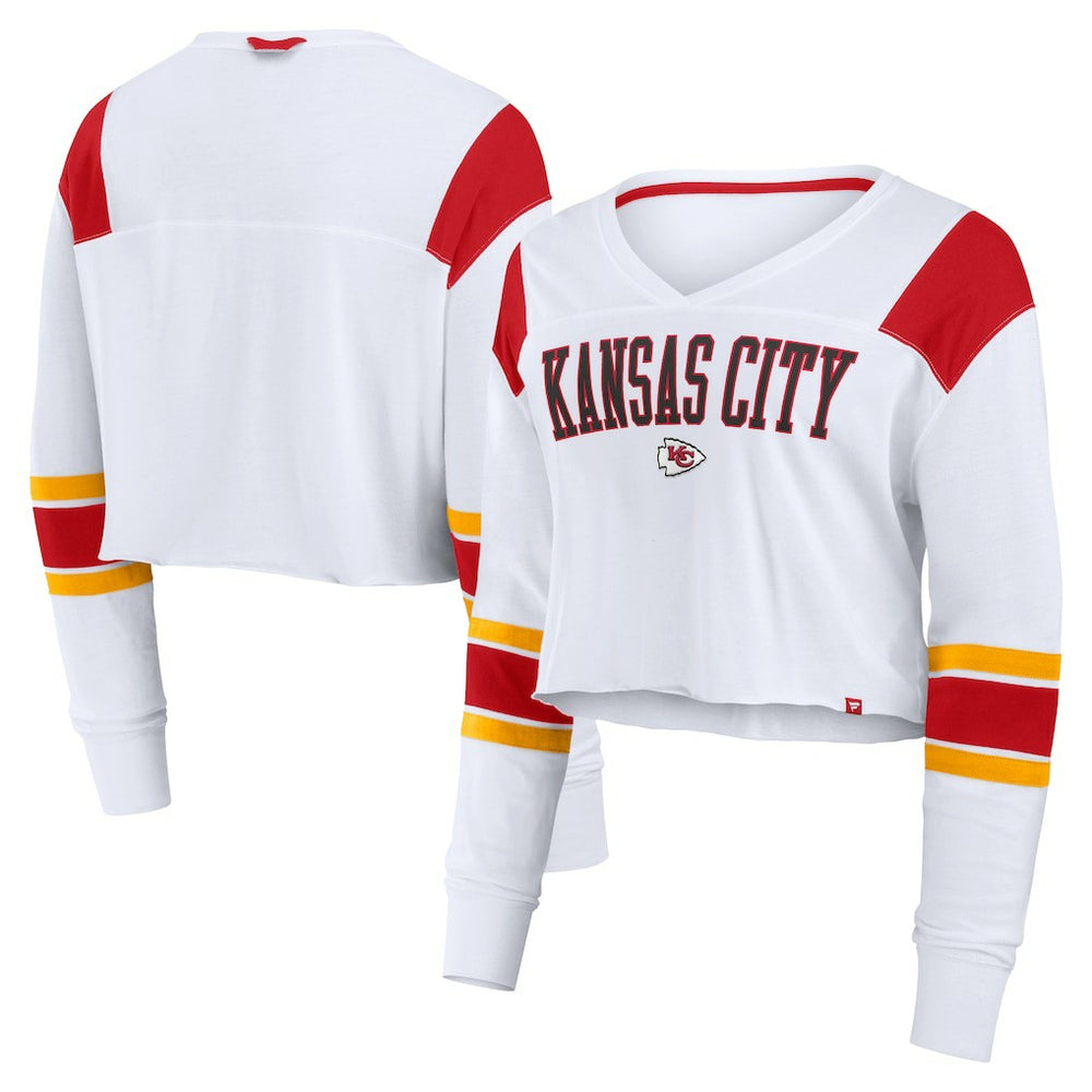 Kansas City Chiefs Women's Stretch Cropped Fashion Long Sleeve T-Shirt - White - Fanatics