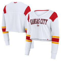 Kansas City Chiefs Women's Stretch Cropped Fashion Long Sleeve T-Shirt - White - Fanatics