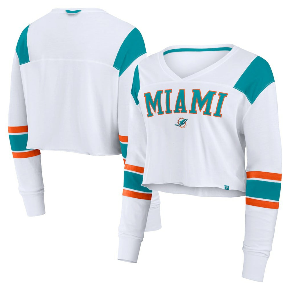 Miami Dolphins Women's Stretch Cropped Fashion Long Sleeve T-Shirt - White - Fanatics