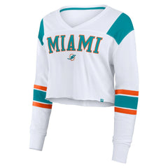 Miami Dolphins Women's Stretch Cropped Fashion Long Sleeve T-Shirt - White - Fanatics