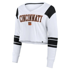 Cincinnati Bengals Women's Stretch Cropped Fashion Long Sleeve T-Shirt - White - Fanatics