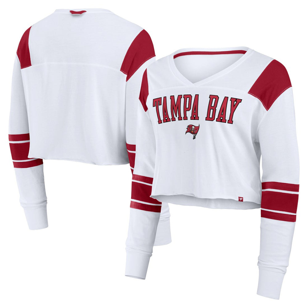 Tampa Bay Buccaneers Women's Stretch Cropped Fashion Long Sleeve T-Shirt - White - Fanatics