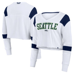 Seattle Seahawks Women's Stretch Cropped Fashion Long Sleeve T-Shirt - White - Fanatics