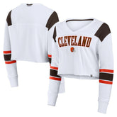 Cleveland Browns Women's Stretch Cropped Fashion Long Sleeve T-Shirt - White - Fanatics