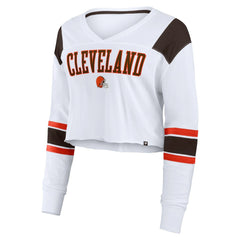 Cleveland Browns Women's Stretch Cropped Fashion Long Sleeve T-Shirt - White - Fanatics