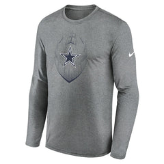 Dallas Cowboys Icon Legend Performance Long Sleeve T-Shirt - Heather Gray - Nike