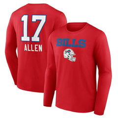 Josh Allen Buffalo Bills Team Wordmark Player Name & Number Long Sleeve T-Shirt - Red - NFL