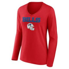 Josh Allen Buffalo Bills Women's Team Wordmark Player Name & Number Long Sleeve V-Neck T-Shirt - Red - NFL