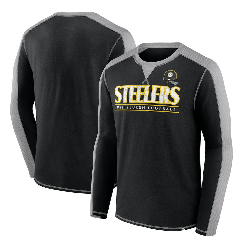 Pittsburgh Steelers Behind the Line Long Sleeve T-Shirt - Black/Gray - Fanatics